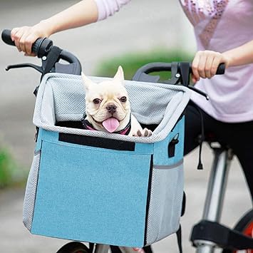 Emily pets Dog Bike Basket - Bicycle Basket for Dog Pet Bike Handlebar | Ventilated Dog Bike Carrier Backpack, Car Seat for Small Puppy Cat with Mesh Window, Soft Sherpa Bed, Safety Strap