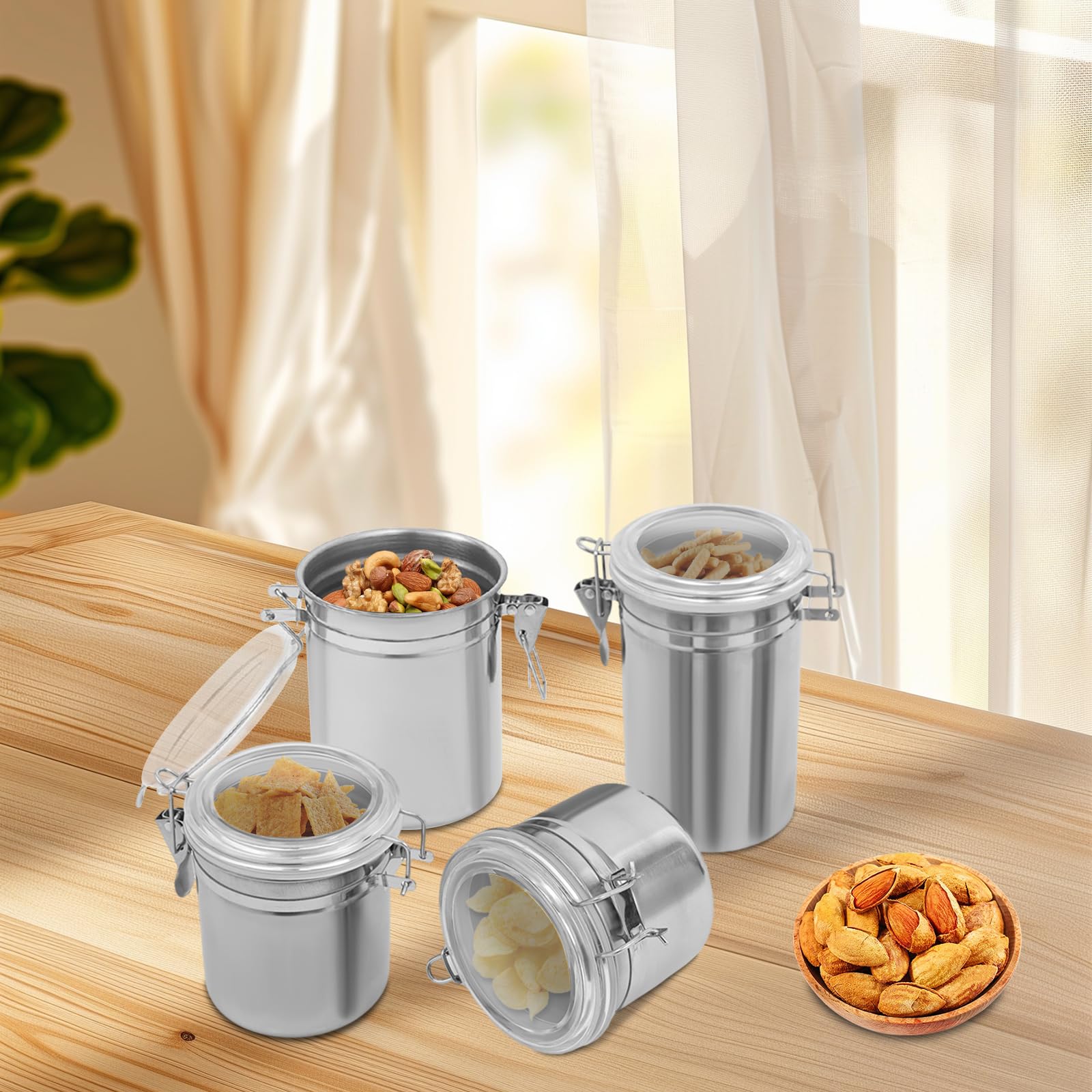 Beaudreaul 4 Vorratsdosen Edelstahl mit Deckel, Rund Edelstahl-Lagerbehälter 550ml/750ml/850ml/1000ml Lebensmittelbehälter-Set, für Schränke, Küchen, Wohnzimmer, Balkone usw Küche, Haushalt & Wohnen