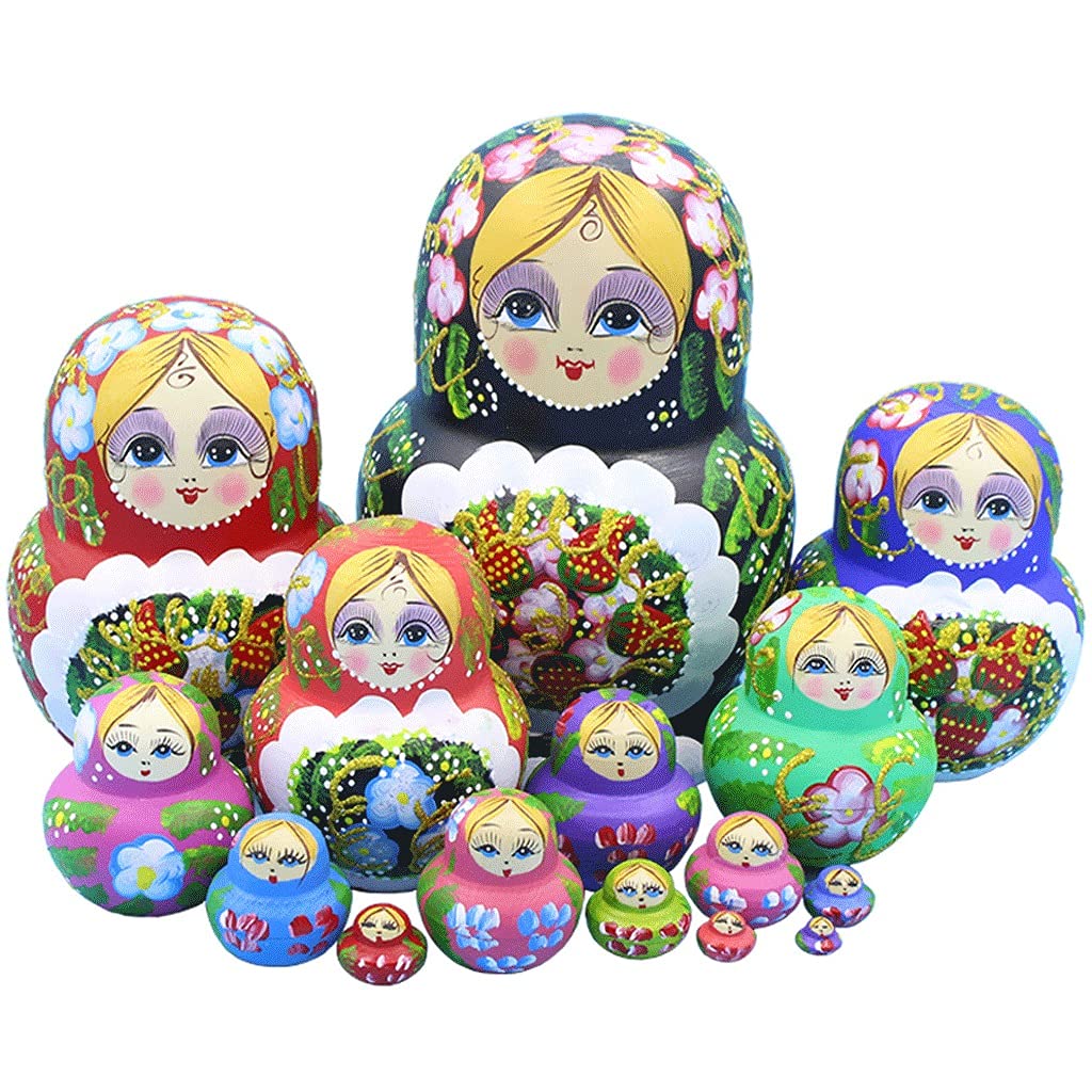 Nesting Dolls Russian Nesting Dolls 15-piece Wooden Nesting Dolls Souvenir Matryoshka for Home Desktop Decoration Birthday Creative Gifts (Color : A)