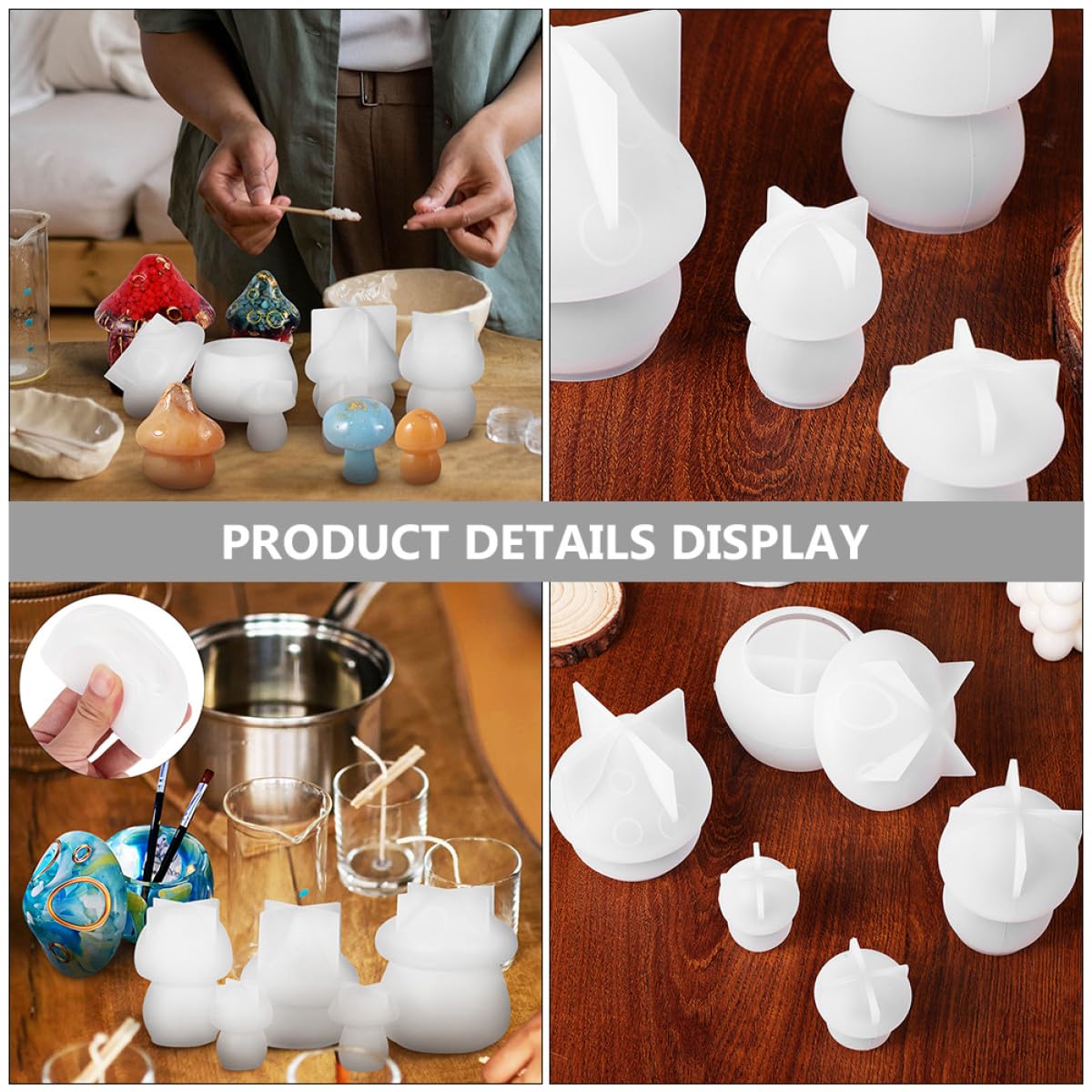 Mikikit Set 7 Pezzi Stampi in Silicone a Forma di Fungo per Vassoio Decorativo Fai da Te in Resina, Facile da Pulire, per Decorazioni Casa e Artigianato