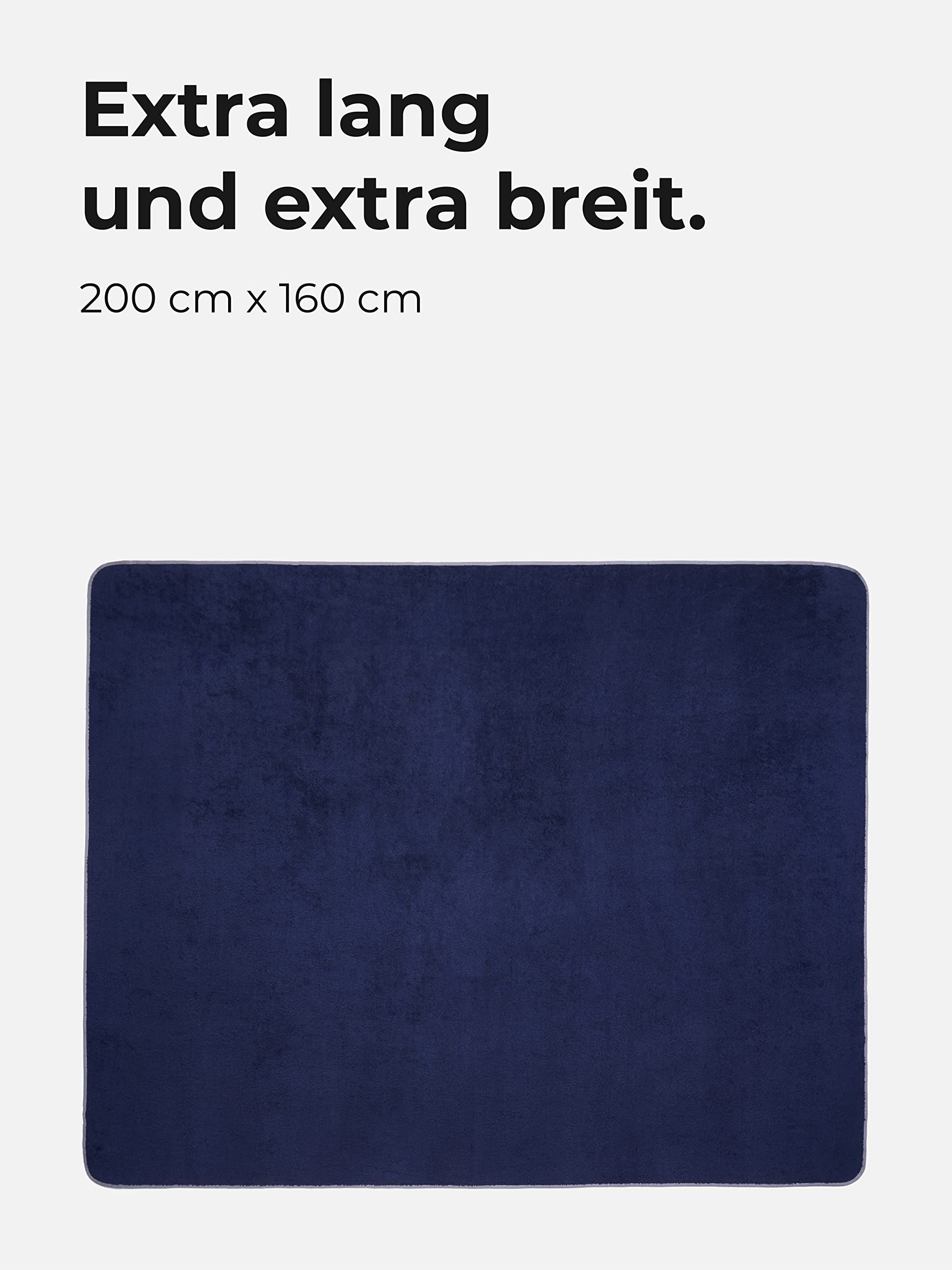 Sowel® Serviette de Plage XXL, 200 x 160 cm, Grande Serviette de Bain pour Partenaires et Familles, 100% Coton Biologique, Éponge, Velours, Fouta pour Femmes et Hommes, Bleu Marine/Gris