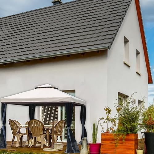 Miniatura 9 de Mosquitera de repuesto para cenador, 4 paneles con cremallera para jardín, patio, patio trasero (10 x 10 pies, gris) (solo red)