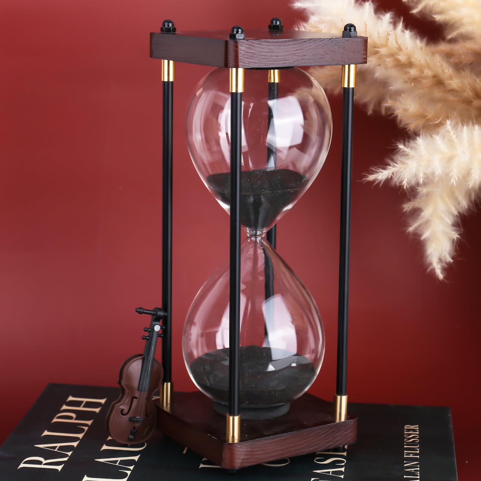 XTDMJ Reloj de arena de madera 30 minutos grande elegante negro arena brillante decoración hogar escritorio oficina boda