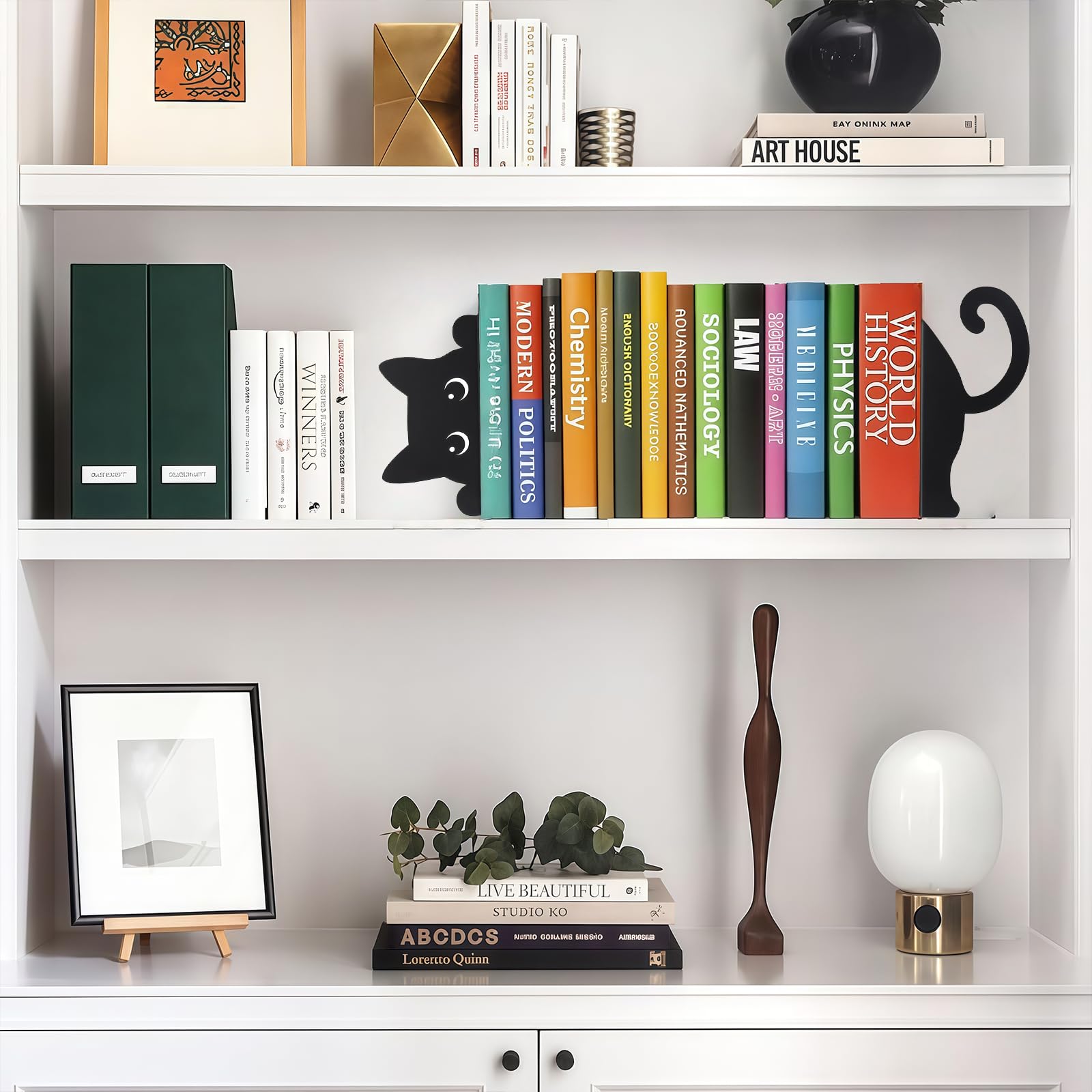 Gatto Curioso Fermalibri in Metallo 2 Stili Decorativi per Casa e Ufficio Regalo Lettori