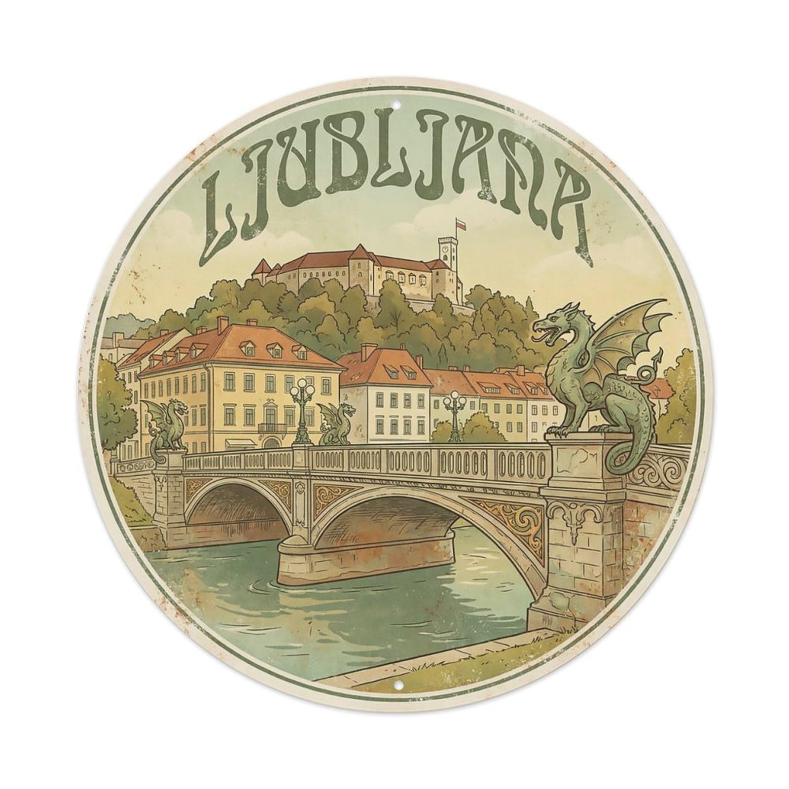 Vintage Travel Slovenia Ljubljana Metal Tin Sign