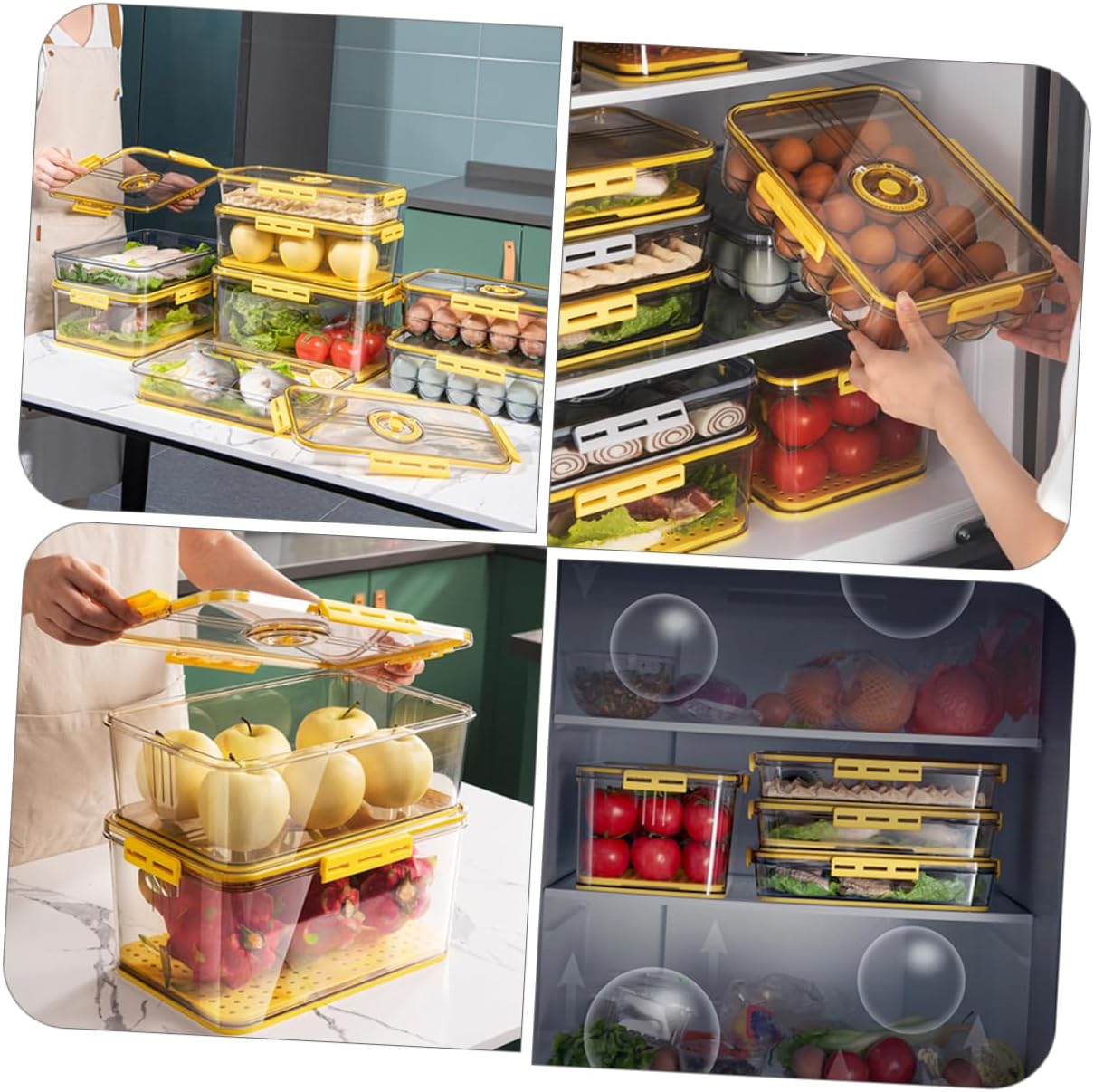 PET Freezer Storage Box with Lid Airtight Refrigerator Container for Fruits and Vegetables Food Storage Organizer for Fridge