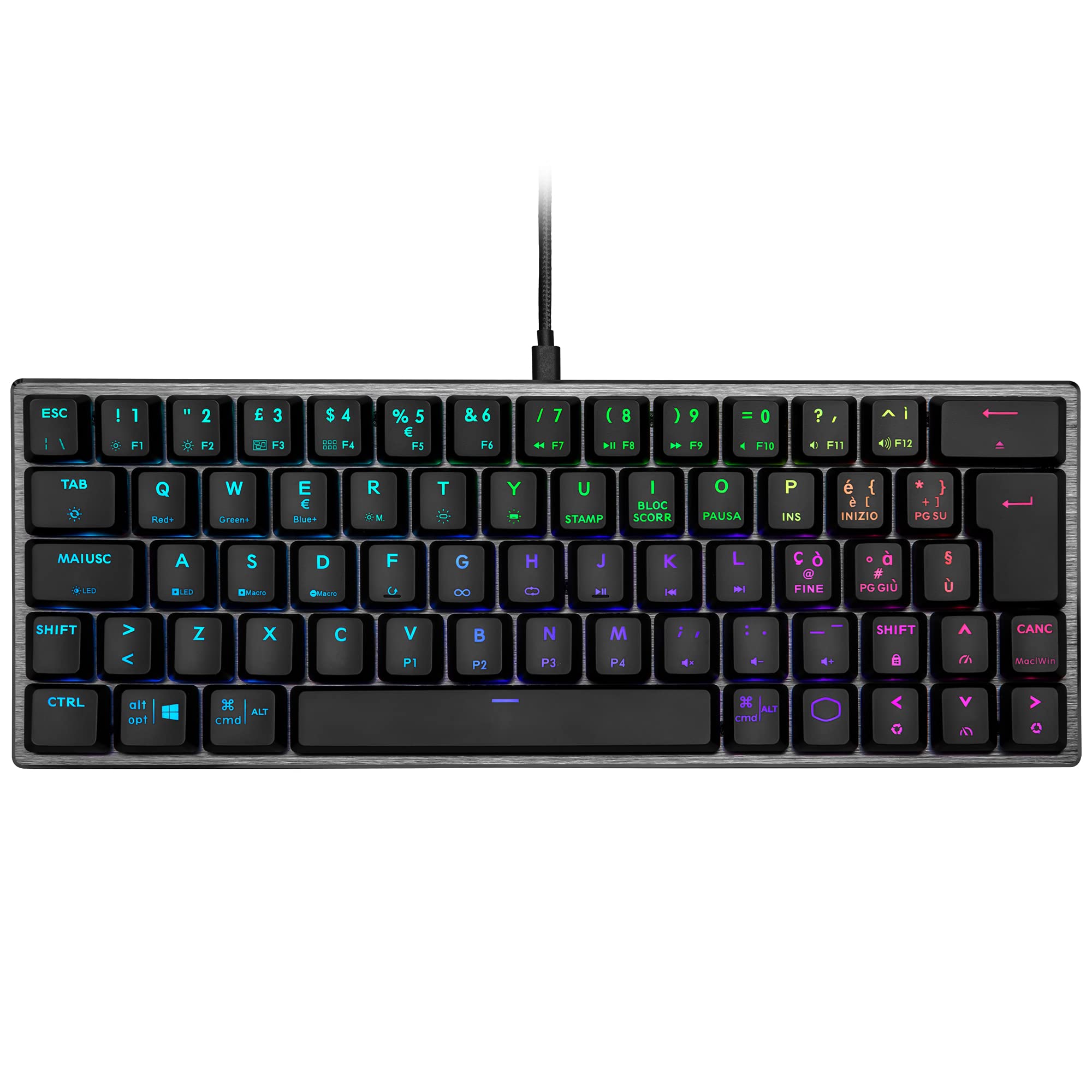 Cooler Master Przewodowa klawiatura do gier - układ IT kompaktowy 60%, mechaniczny przełącznik niskiego profilu, podświetlenie RGB z przyciskiem, sterowanie lotem, kompatybilny z systemami