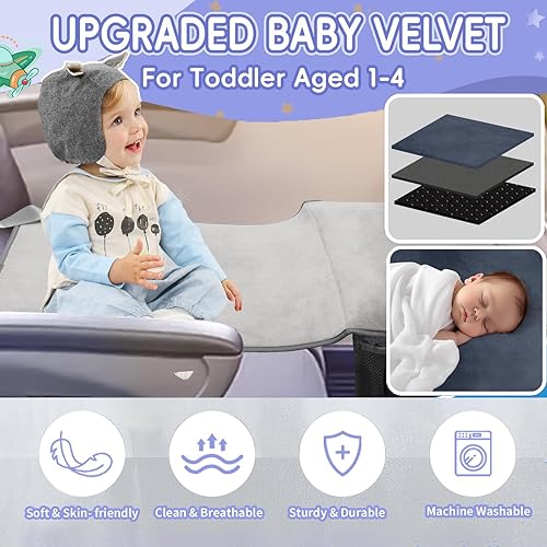 Miniatura 5 de Cama de avión para niños pequeños, esenciales de viaje para niños, reposapiés inflable de viaje suave, cama de viaje portátil con juego de almohada,