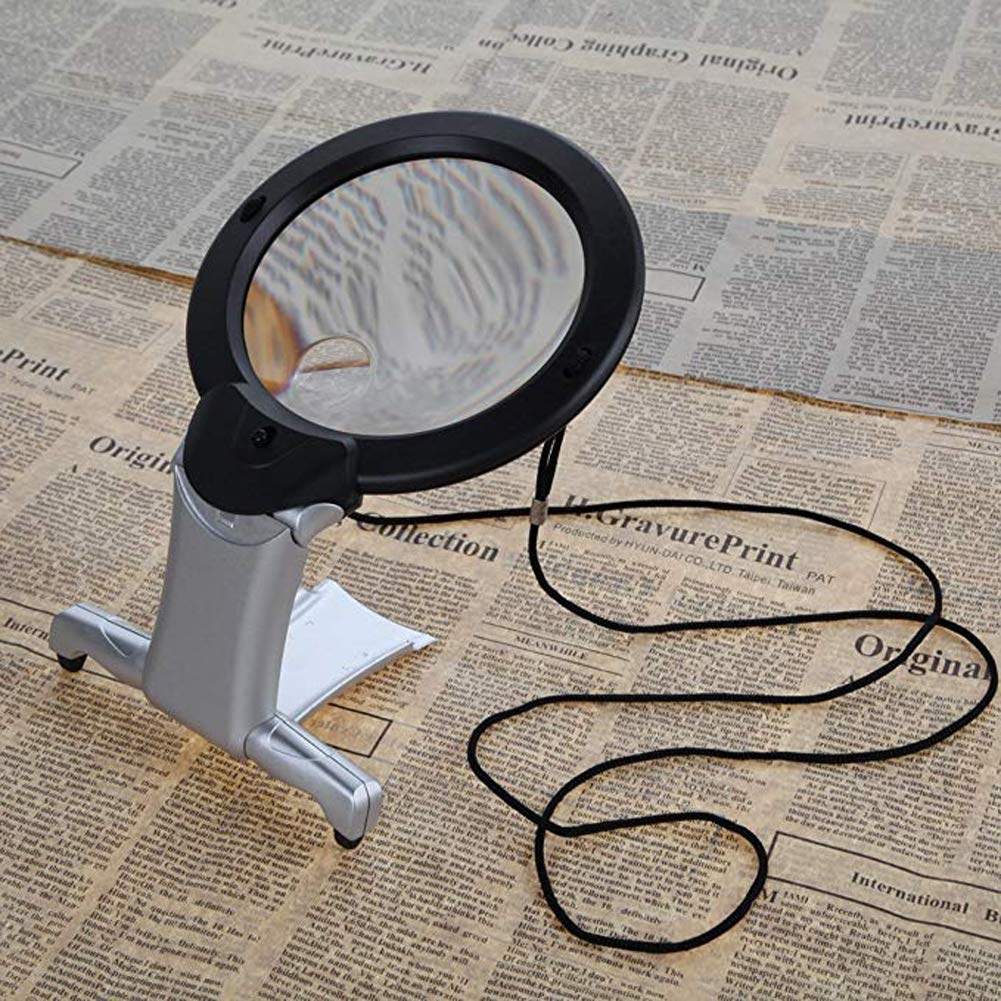 Lente d'ingrandimento, Lente d'ingrandimento 2 in 1 Lente d'ingrandimento grande a mani libere con luce a LED per la lettura Artigianato di cucito Lente d'ingrandimento a doppio scopo grande Lente d'