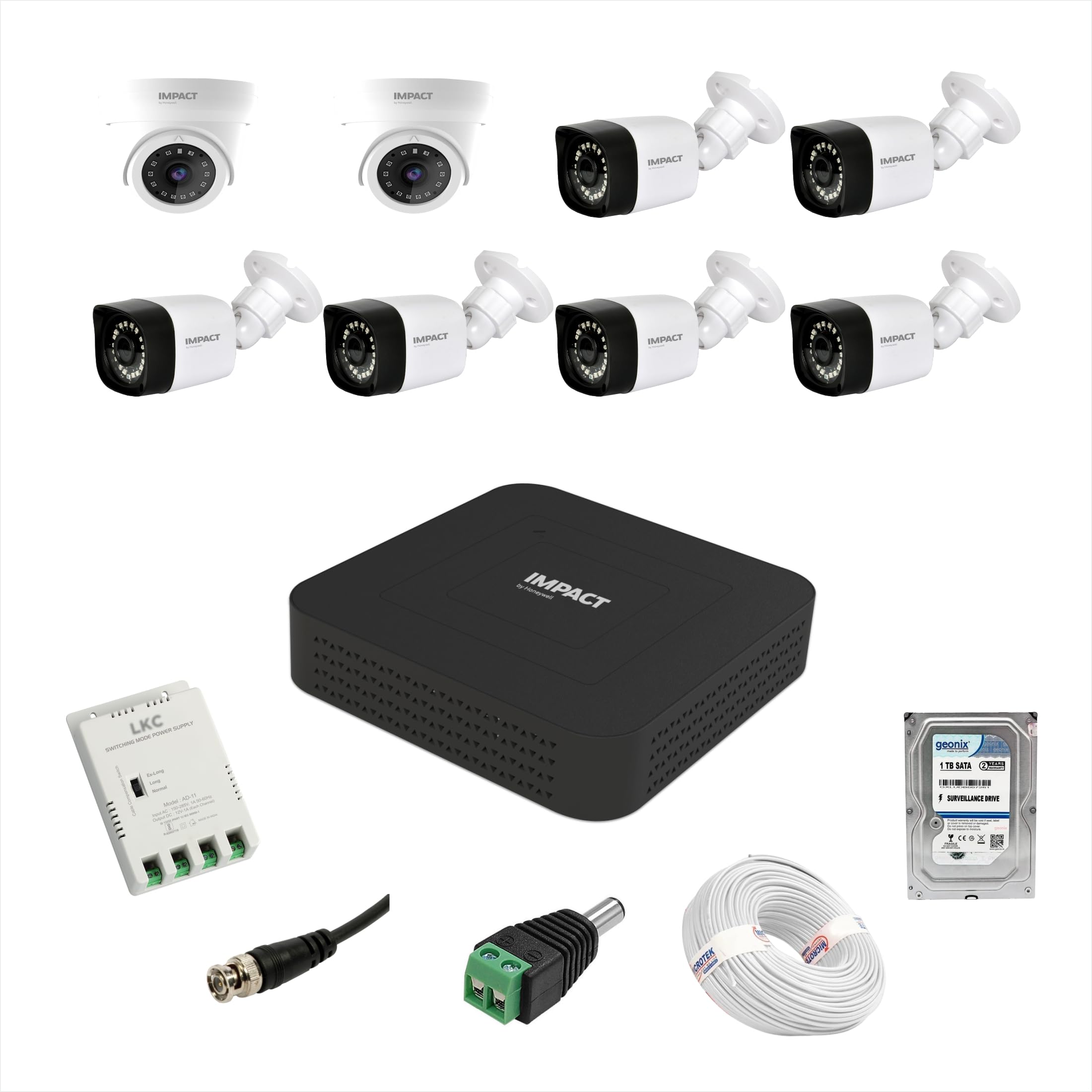 Impact by Honeywell 2 MP CCTV KIT with 8 Channel DVR I 2 Dome Cameras + 6 Bullet Cameras I 1 TB Hard Disk & Accessories I Made in India I White (I-MKIT8CH-2_K)-image-37