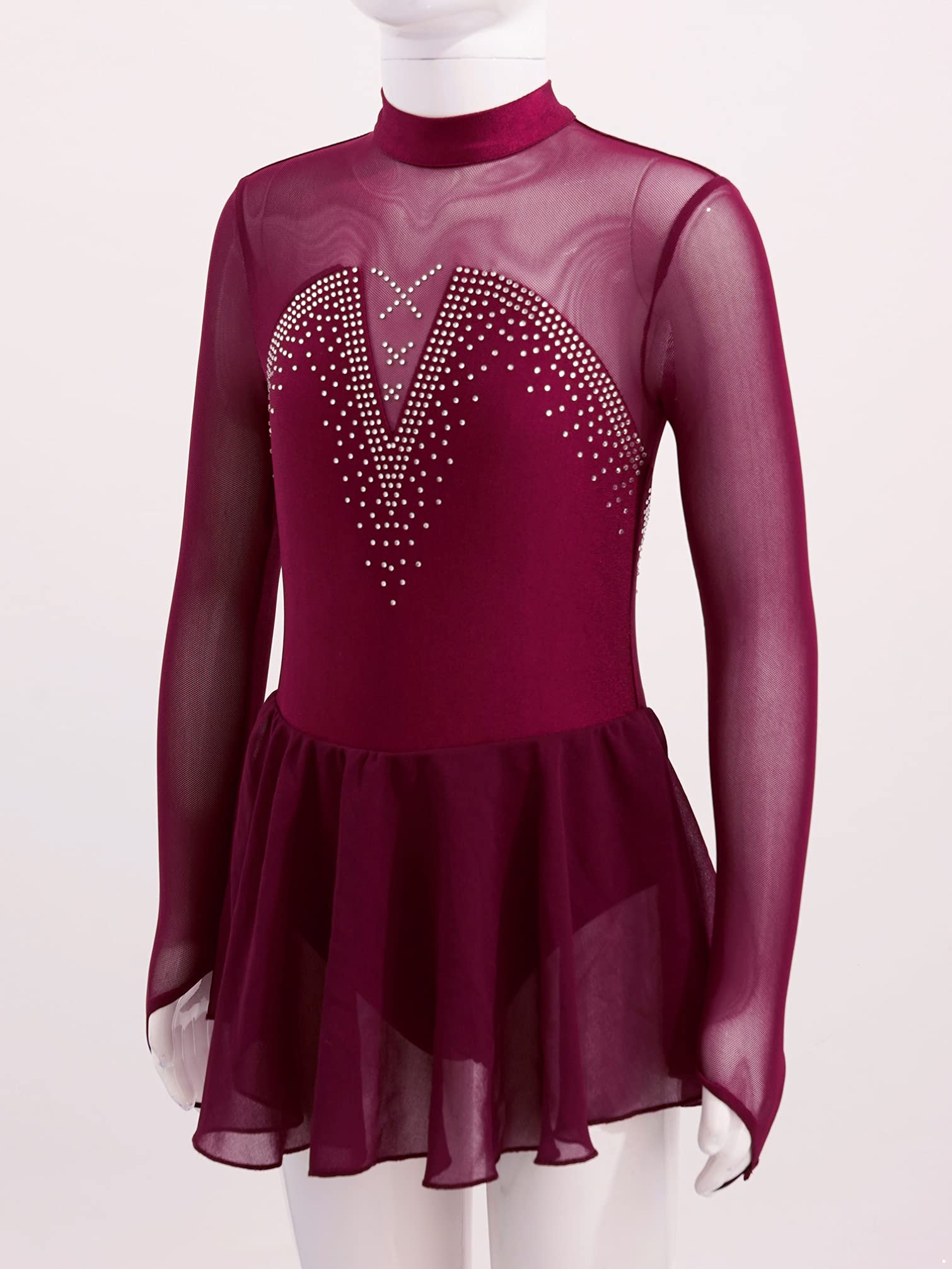 TiaoBug Maillot de Patinaje Artístico para Niña Manga Larga Vestido Lentejuelas de Danza Ballet Leotardo Gimnasia Rítmica Competición Disfraz de Bailarina