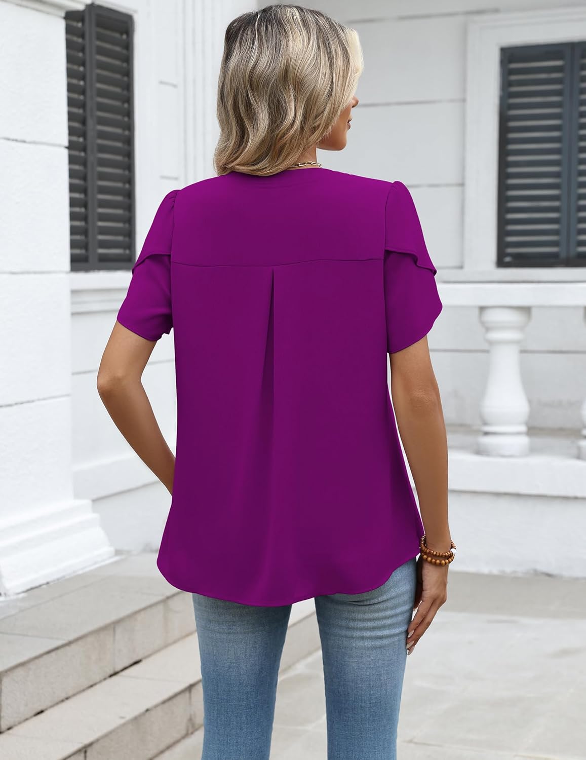 Zeagoo Womens Dressy Casual Shirts Short Sleeve V Neck Work Blouse Business Casual Summer Chiffon Tops - Image 3