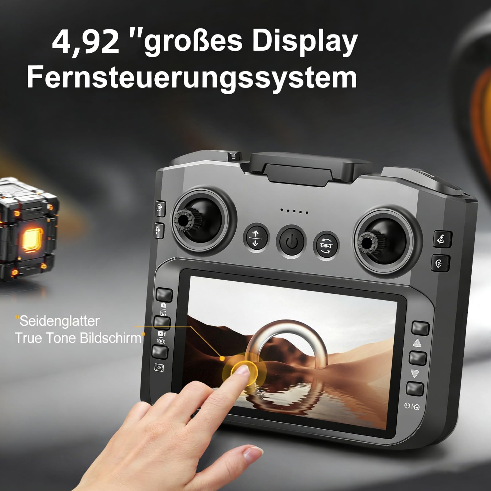 Drohne mit 4,9-Zoll-Bildschirm-Fernbedienung, HD-Dual-Kamera, bürstenlosem Motor, 360° Flips, optischer Flusspositionierung, Ein-Tasten-Start, 2 Batterien und SD-Karte, geeignet für Anfänger