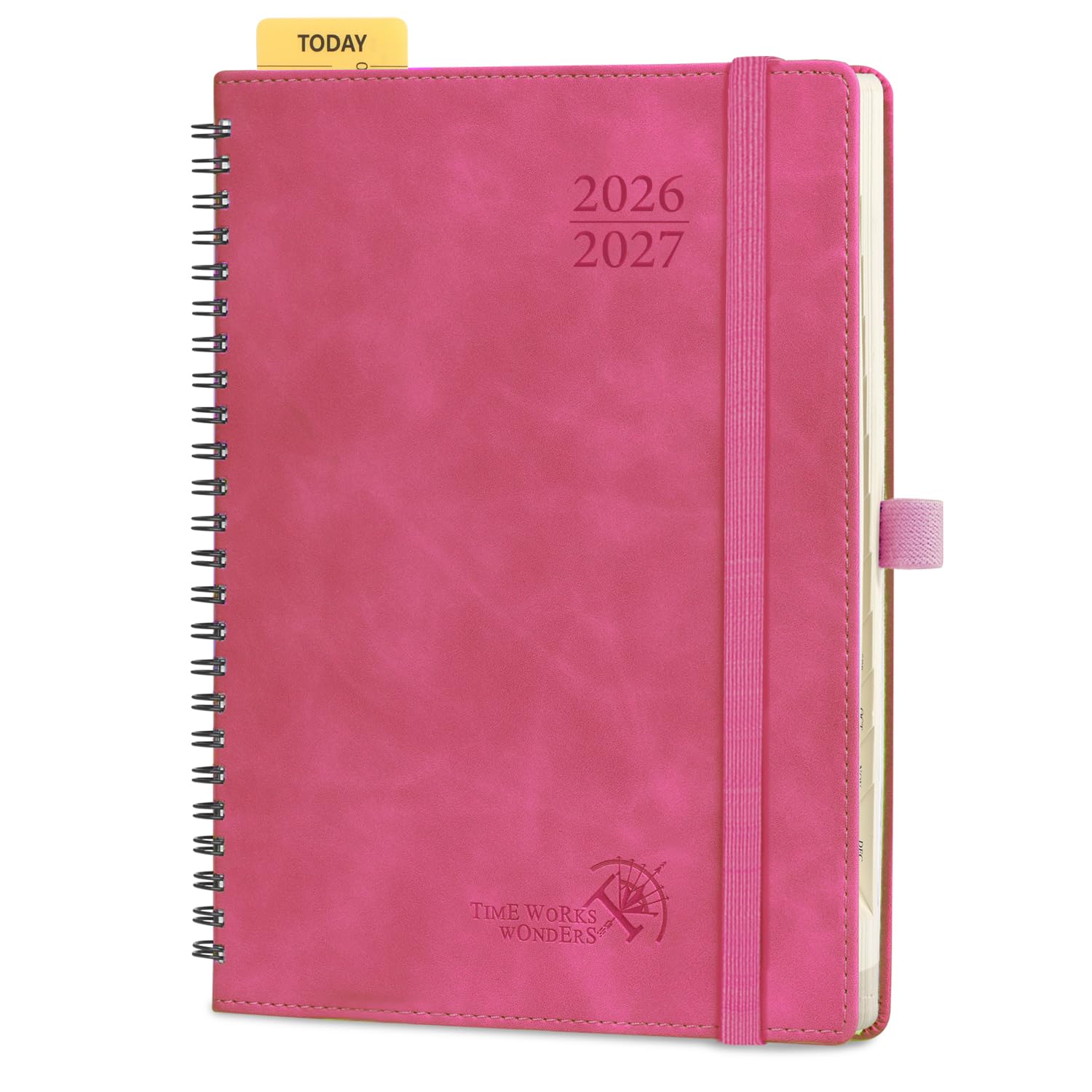 POPRUN Academic 2026-2027 Diary A5 Week to View Spiral Bound Soft Cover 22 x 16.5 cm - 26/27 Mid Year Weekly Planner & Notebook in One, Monthly Tab(Magentaβ)