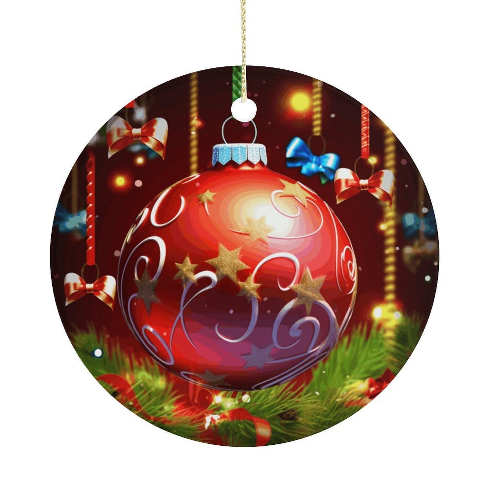Personalized Christmas Ornaments 2025 Ceramic Hanging Xmas Ball Ornaments with Gold String Double-Sided Vintage Holiday Decorations for Tree Mantel Tabletop Xmas Party Favors