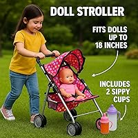 Vista 5 de fash n kolor® - cochecito para muñecas mi primer cochecito de muñecas de juguete - diseño de flores con canasta en la parte inferior - accesorios