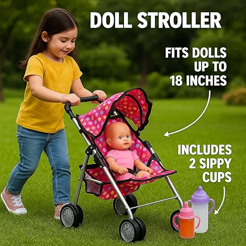 Miniatura 5 de fash n kolor® - cochecito para muñecas mi primer cochecito de muñecas de juguete - diseño de flores con canasta en la parte inferior - accesorios