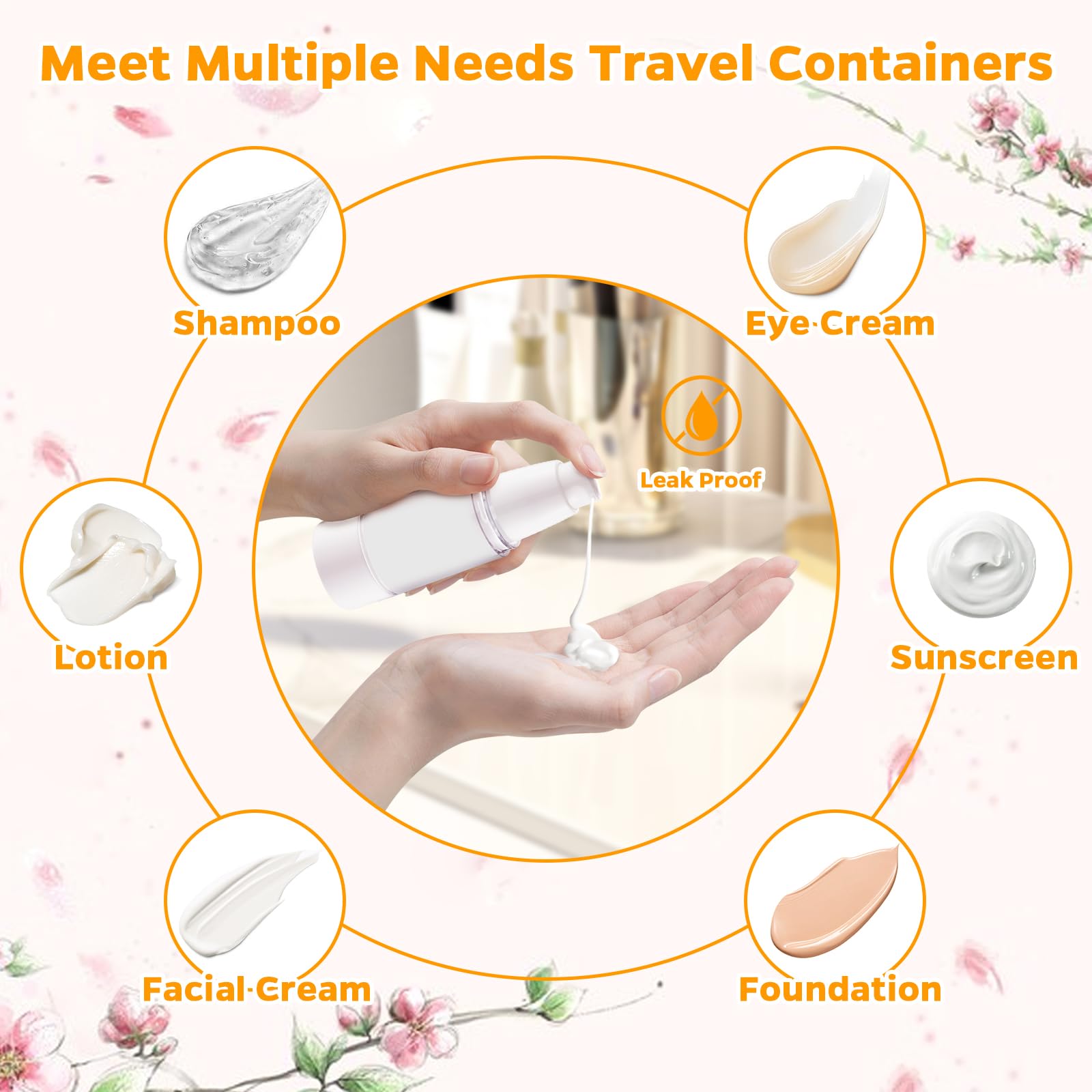 Confezione da 13 contenitori da viaggio, trasparenti, da 1,7/1/14,2 g, con pompa airless, contenitori per trucco, approvati TSA, bottiglie vuote da viaggio a prova di perdite, barattoli ricaricabili