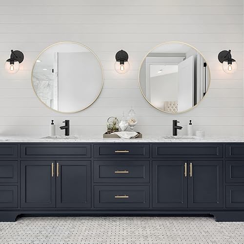 Miniatura 10 de Design House Kenna - Espejo redondo de pared  28 pulgadas, marco de metal moderno  sala de estar, dormitorio, espejo de tocador de baño, dorado,