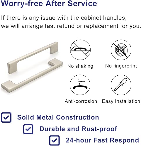 Miniatura 6 de ZP2205 - Tirador de gabinete de cocina de pie ancho de níquel cepillado de 5 pulgadas  Paquete de 10, herrajes sólidos para cajón, aparador, baño,