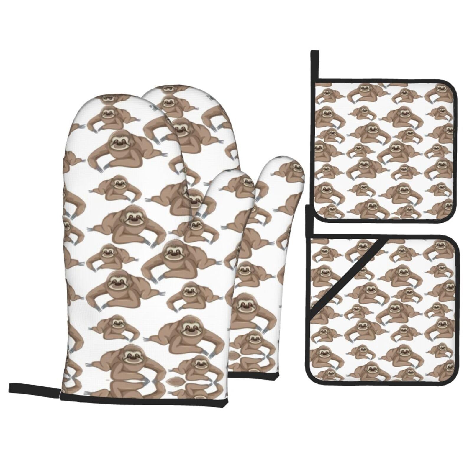 sloth background Print Stylish 4-Piece Microwaving Oven Waterproof Kitchen Gloves Baking Holiday Cooking