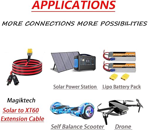 Miniatura 6 de Magiktech XT60 Cable de carga solar adaptador de 50 pies, cable de extensión solar de cobre estañado 12AWG para baterías LifePo4, generadores