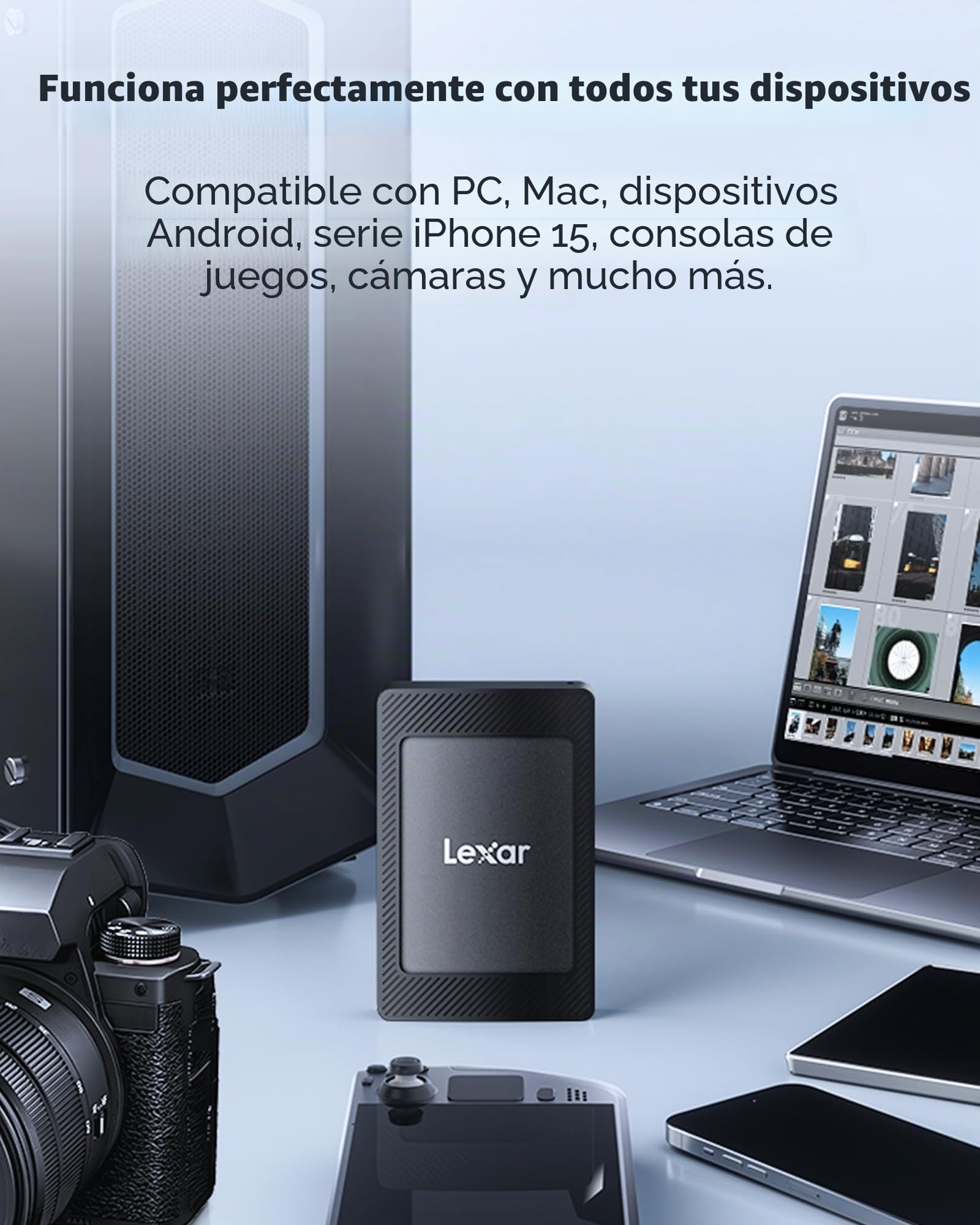 Lexar SL500M 4TB SSD Externo con Juego Magnético, SSD Portátil USB3.2 Gen2x2, Lectura de hasta 2000 MB/s, Unidad de Estado Sólido Externa Delgada Compatible con iPhone15 Series/Mac/PS5/XBOX/Laptop/PC