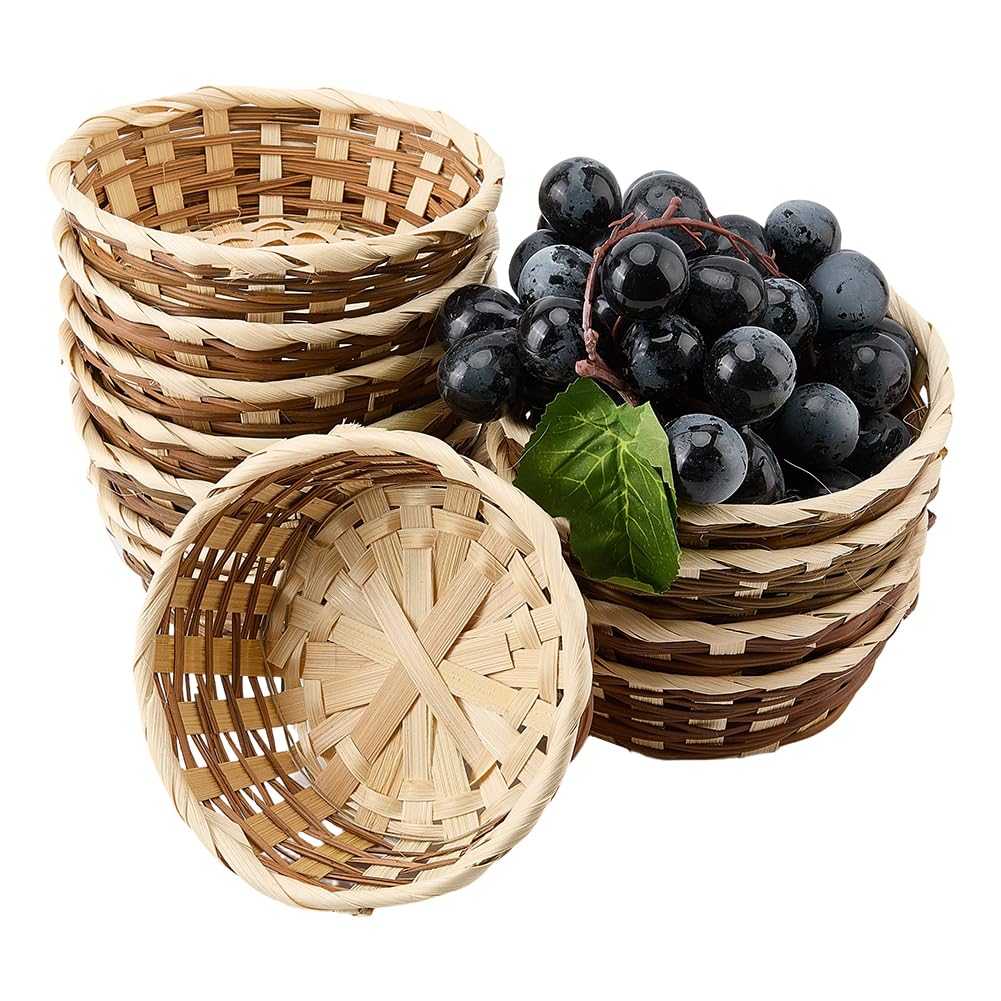 FINGERINSPIRE 12 cestas de almacenamiento de bambú y ratán, diámetro interior de 155 mm, contenedor para alimentos de ratán trenzado de color trigo, cesta trenzada artesanal para la organización de la