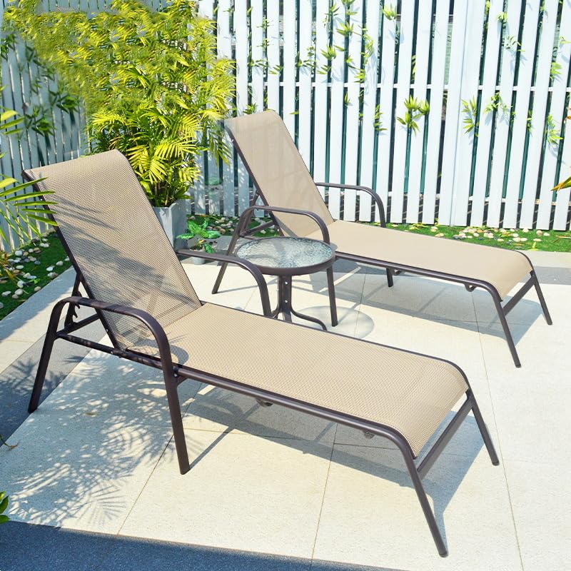 Invezo Pool Sundeck Loungers Outdoor Adjustable Pool Chaise Lounge Chairs, Textilene Fabric, Waterproof, Patio Furniture Set (Pack of 2) (Beige)-image-43