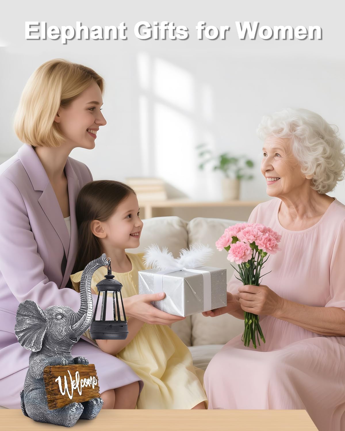 Outdoor Elephant Statues Solar Garden Decor Lights - Elephant Decoration for Garden, Balcony, Patio, Yard, Lawn - Housewarming, Fathers Day, Unique Birthday Gifts for Women Mom Grandma(White) - Image 4