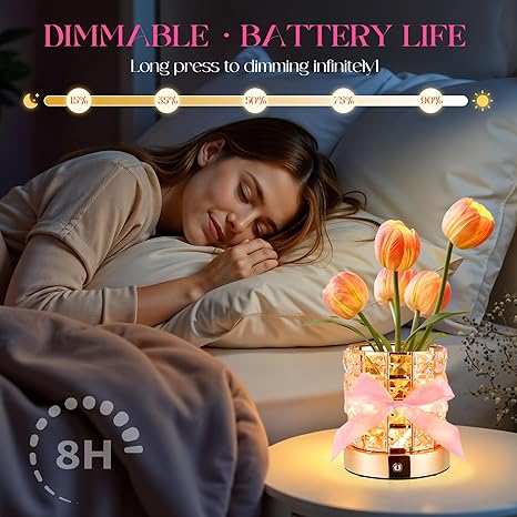 NuuNuy Tulips Flower Lamp Gifts for Women, Rechargeable Cordless Touch Table Lamp, Crystal Base with USB Charge Small Night Light, Unique Birthday Gifts for Women, Mom, Sister, Friends, Perfect Home Decor photo 2