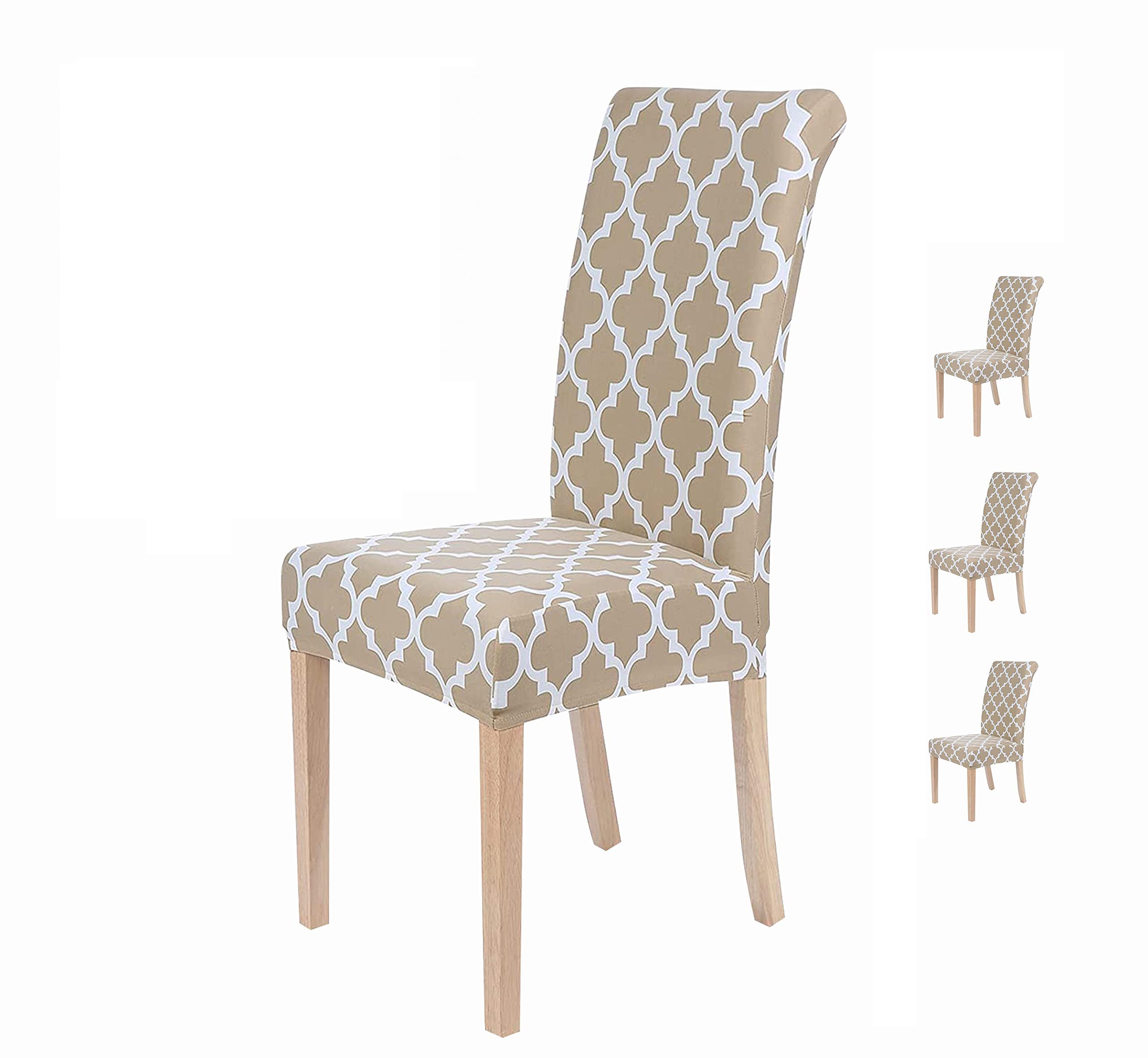 KAV Decor Dining Chair Covers Set of 4, Stretchable Removable Washable Anti-Slip Universal Fit Printed Slipcovers (Pack of 4, Beige Diamond)-image-6