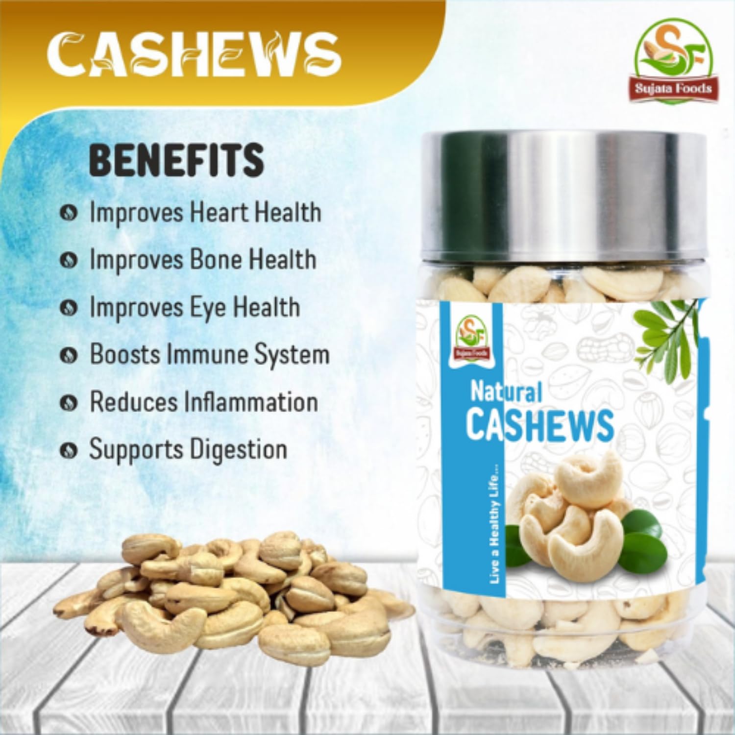 SUJATA FOODS 250 gm Natural Cashews Dry Fruits Jar | Whole Crunchy Cashew Nuts | Healthy Snack | Protein Rich Vegan Snack | Unsalted Edible Nuts | Roasted Dry Fruits Container for Daily Nutritious Eating 1