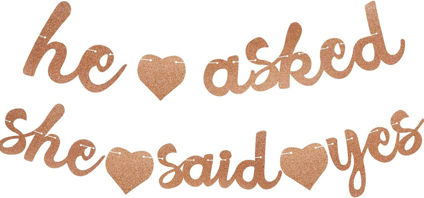 He Asked She Said Yes Banner Bachelorette Garland Rose Gold Glitter Bridal Shower Engagement Valentine's Day Party Decorations (Rose Gold)