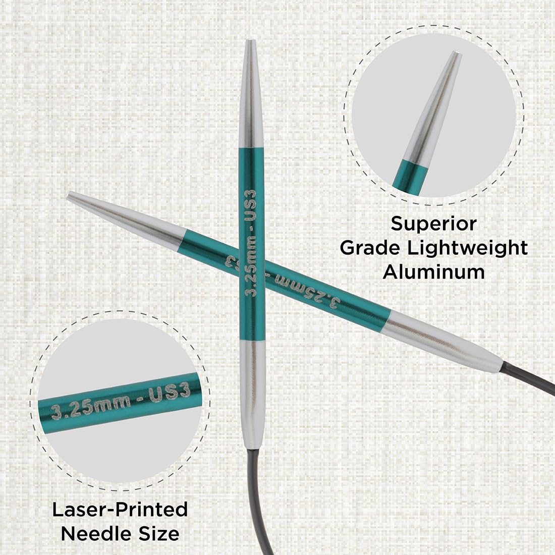 KnitPro Zing Fixed Circular Needles 9" (22.5cm), Emerald, 3.25 mm - Image 2