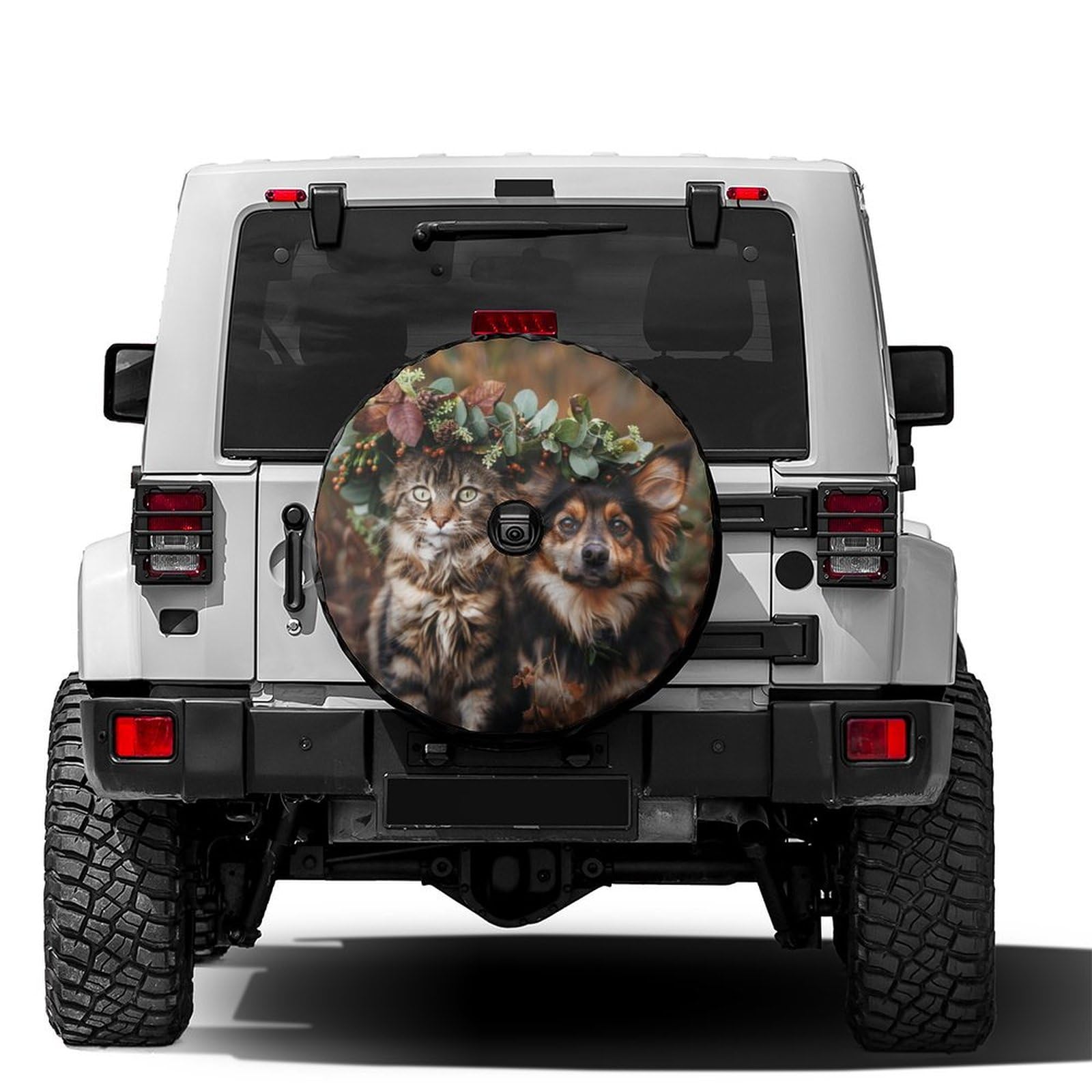 Dujiea Cat and Dog Wearing A Wre Spare Tire Cover with Backup Camera Hole, Universal Wheel Tire Cover Tire Protectors for Trailer RV Van SUV Truck Camper and Many Vehicle 17inch