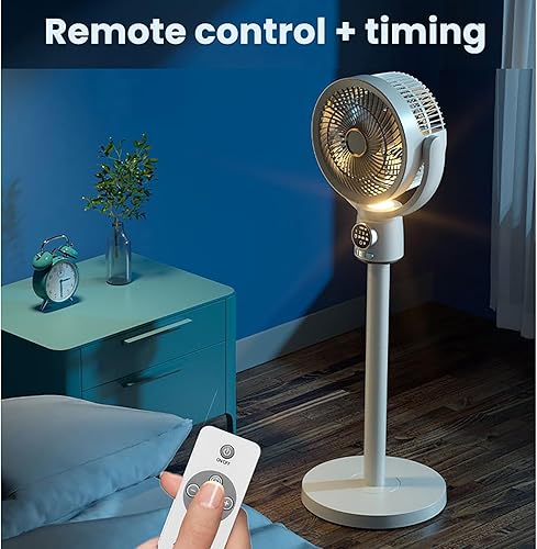 Miniatura 2 de Ventilador de pedestal inalámbrico con luz nocturna, ventiladores eléctricos de piso USB, cabezal agitador para el hogar, control remoto,