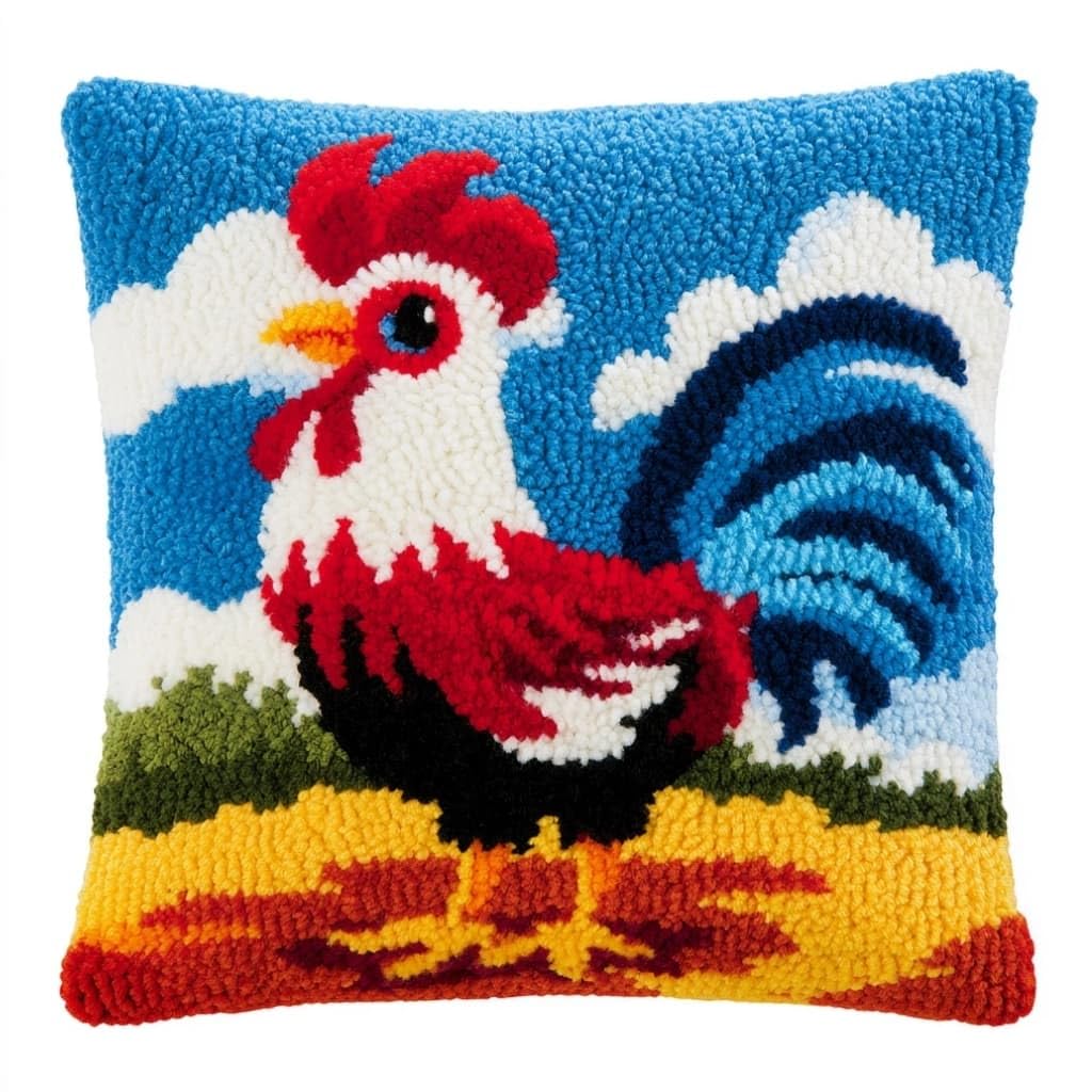Taxpy F Diy Latch Hook Pillow Kit Rooster 17X17 Inch