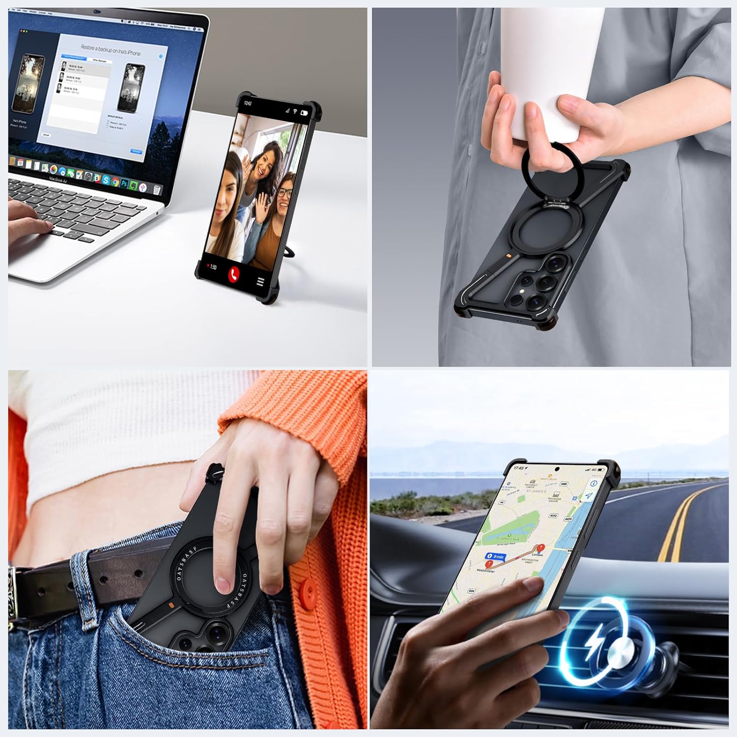 for Samsung Galaxy S25 Ultra Case Magnetic with Stand, Frameless Metal S25 Ultra Slim Case for Magsafe, Cool Drop-Proof Protective Cover for Samsung S25 Ultra for Men Women 6.86 Inch, Black