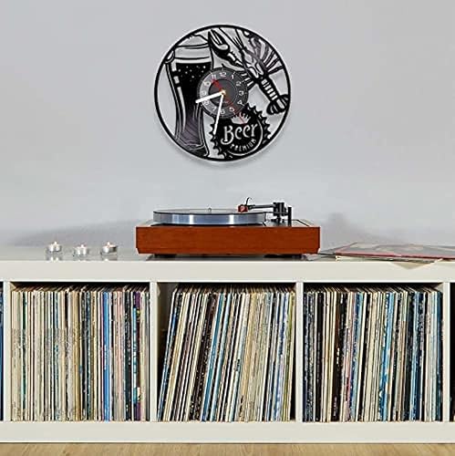 Miniatura 3 de Reloj de pared con disco de vinilo de 12 pulgadas diseño moderno de cerveza y cangrejos para decoración de hogar bar pub cocina