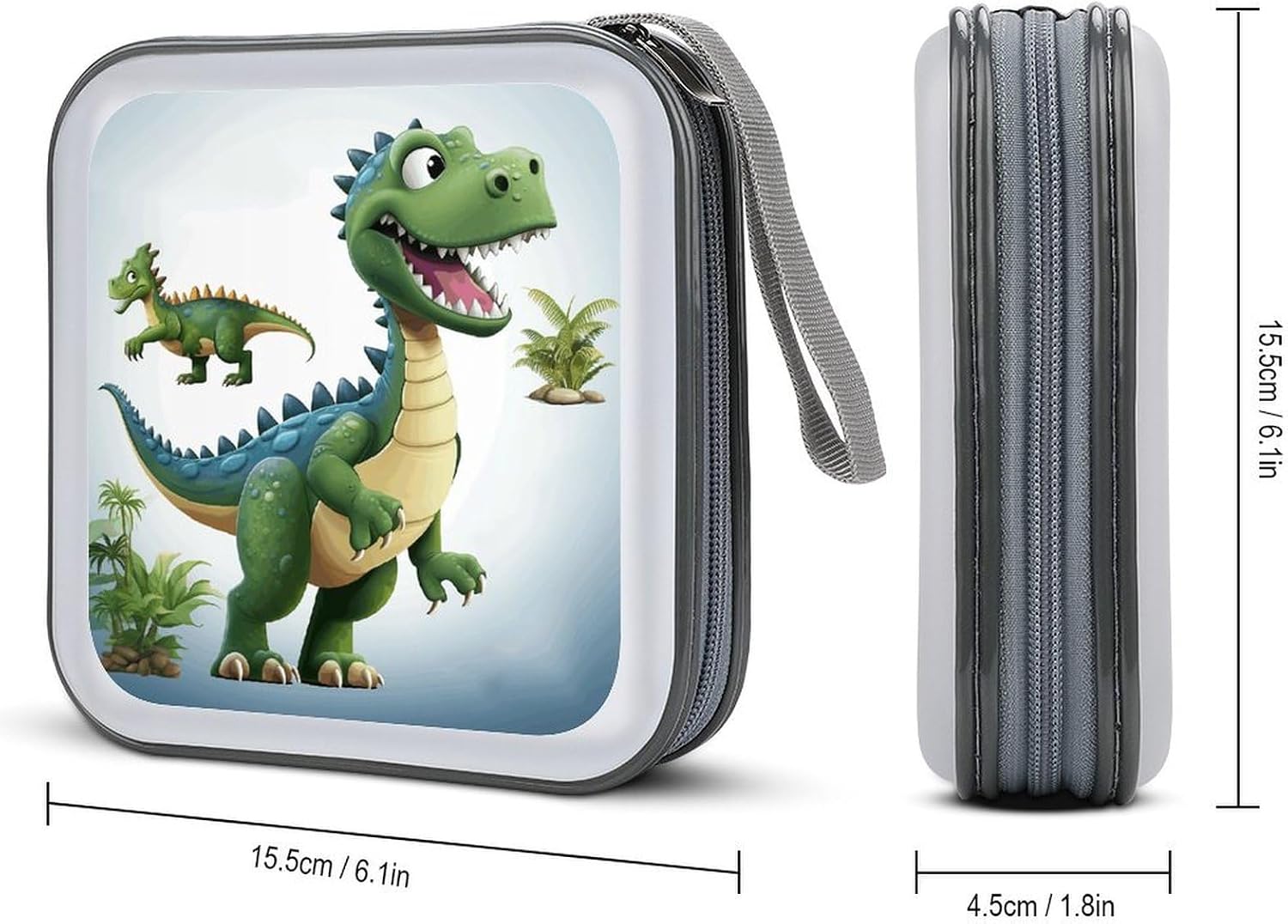Cartoon Dinosaur Images CD Case 40 Capacity DVD Case Holders Hard Plastic Disc Wallet Storage Binder Portable Zipper CD Collection Bag Large Disc Organizer Car Home Travel image 2