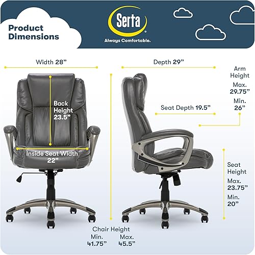 Miniatura 2 de Serta Silla de computadora ergonómica ajustable para oficina ejecutiva con almohadas corporales en capas, borde de asiento de cascada, cuero