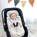 4 in 1 Infant Car Seat Insert, Baby Car Seat Head Body Support for Girls & Boys, Reversible Newborn Car Seat Insert with 3 Extra Strap Paddings, Premature Car Seat Cushion, Grey Checkered