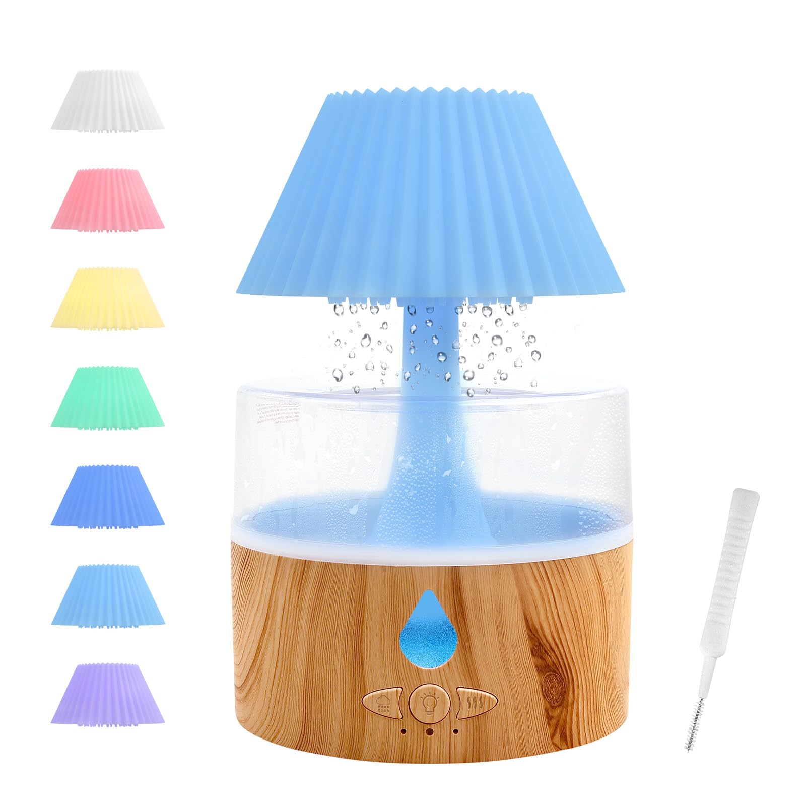 Umidificatore a Nuvola di Pioggia, 3 in 1 Umidificatore Ambiente/Diffusore di Oli Essenziali/Luce Notturna a 7 Colori, Simula la Caduta di Gocce di Pioggia, per Dormire, Rilassarsi, Ombrello