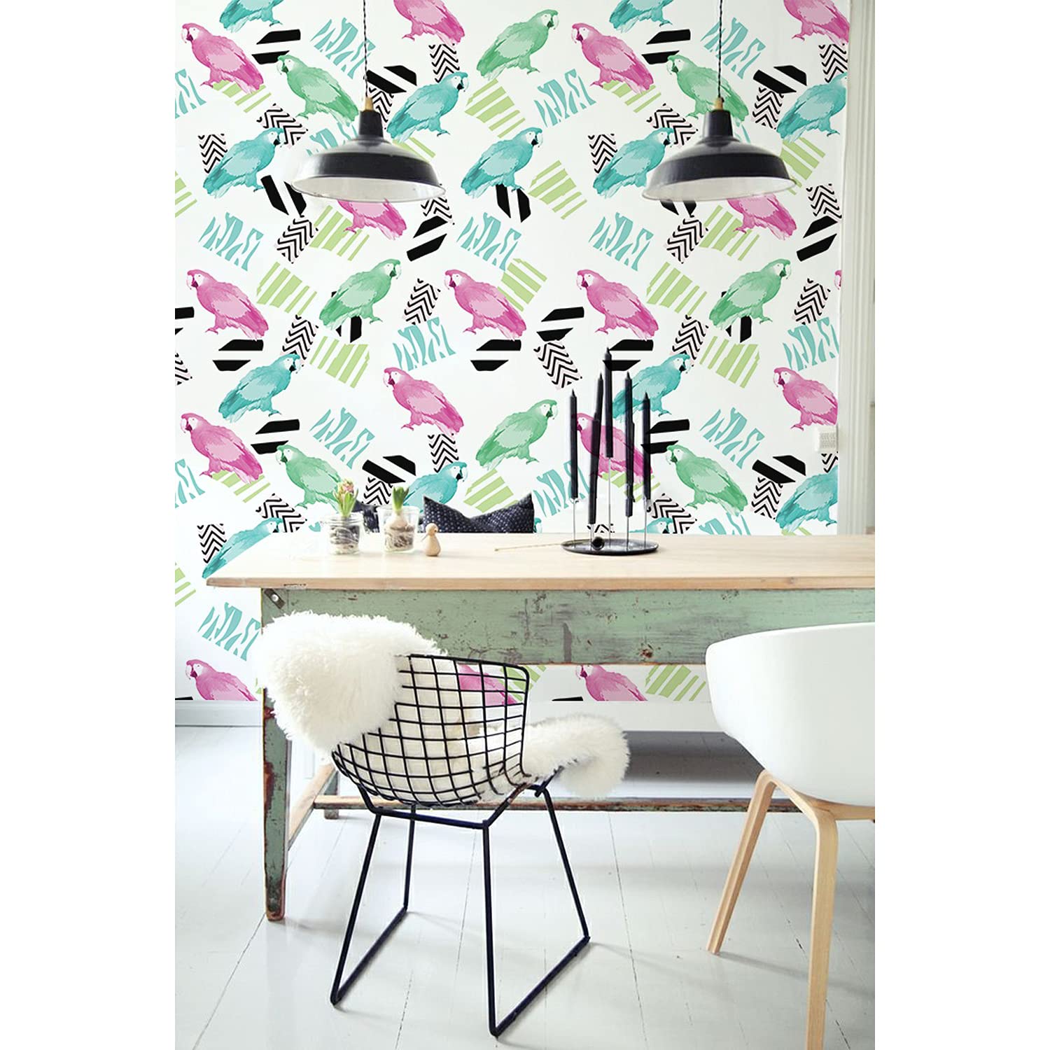 Papier peint perroquets oiseaux en tissu intissé 104x70cm Coloray pour décoration murale