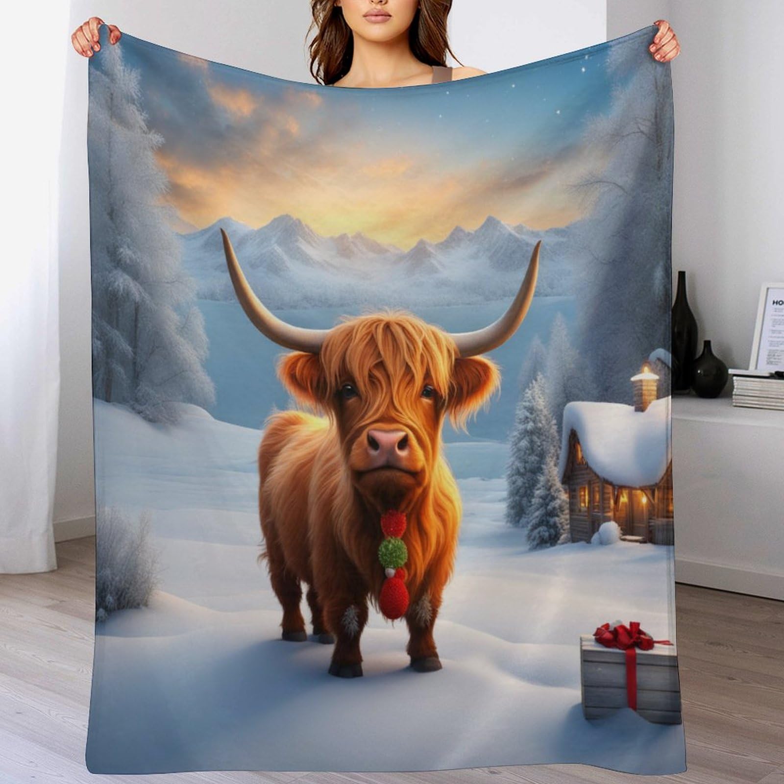 Couverture flanelle super douce vache des Hautes Terres plaid canapé