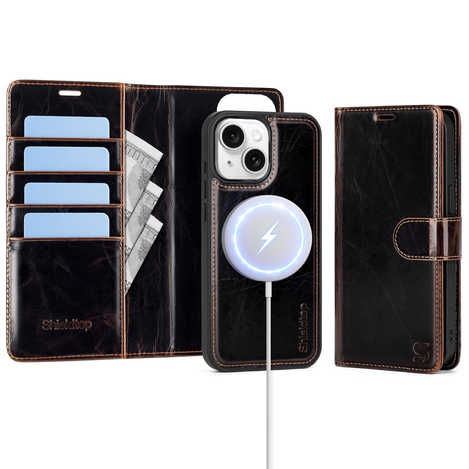 Shieldtop Compatible with Magsafe Magnetic 2 in 1 Detachable iPhone 13 Wallet Case with Card Holder Credit Slots Men Women,PU Leather RFID Blocking