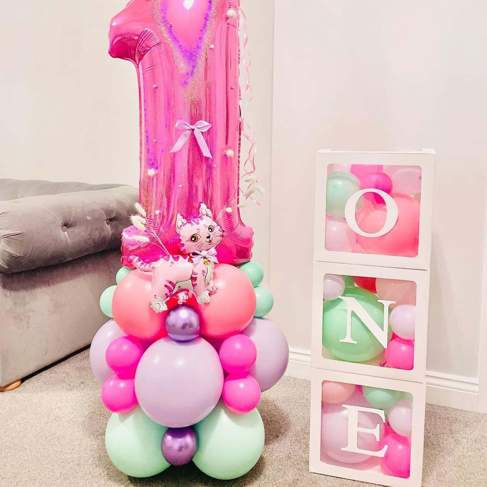 Scatola Palloncini 1° Compleanno Ragazza Jiosdo – Kit Decorazione ONE Con 3 Scatole Trasparenti E 24 Palloncini