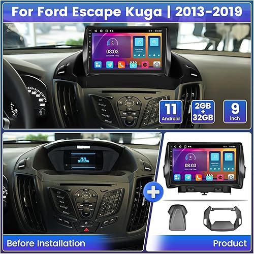 Miniatura 2 de Roinvou Estéreo Android CarPlay 2+32G para Ford Escape Kuga 2013-2019, pantalla táctil de 9 pulgadas, navegación GPS en el tablero con CarPlay
