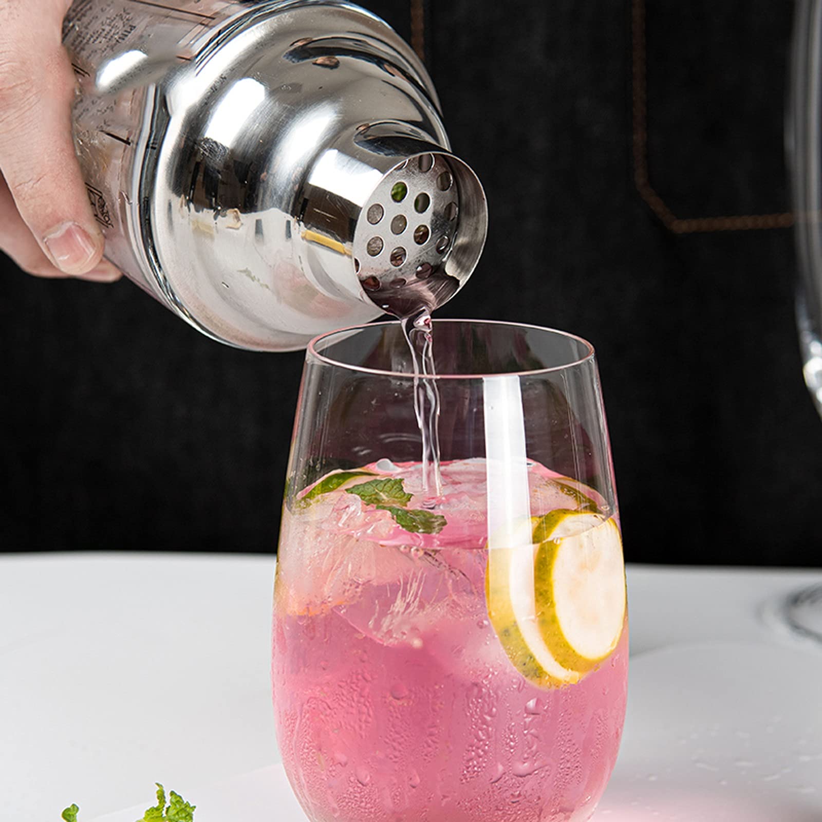 Shaker Cocktail Shaker Cocktail, Buvez des Recettes Mixerermartini mesurées Mélange en Verre et en Acier Inoxydable Shaker, Meilleur Cadeau for débutant Set à Cocktail